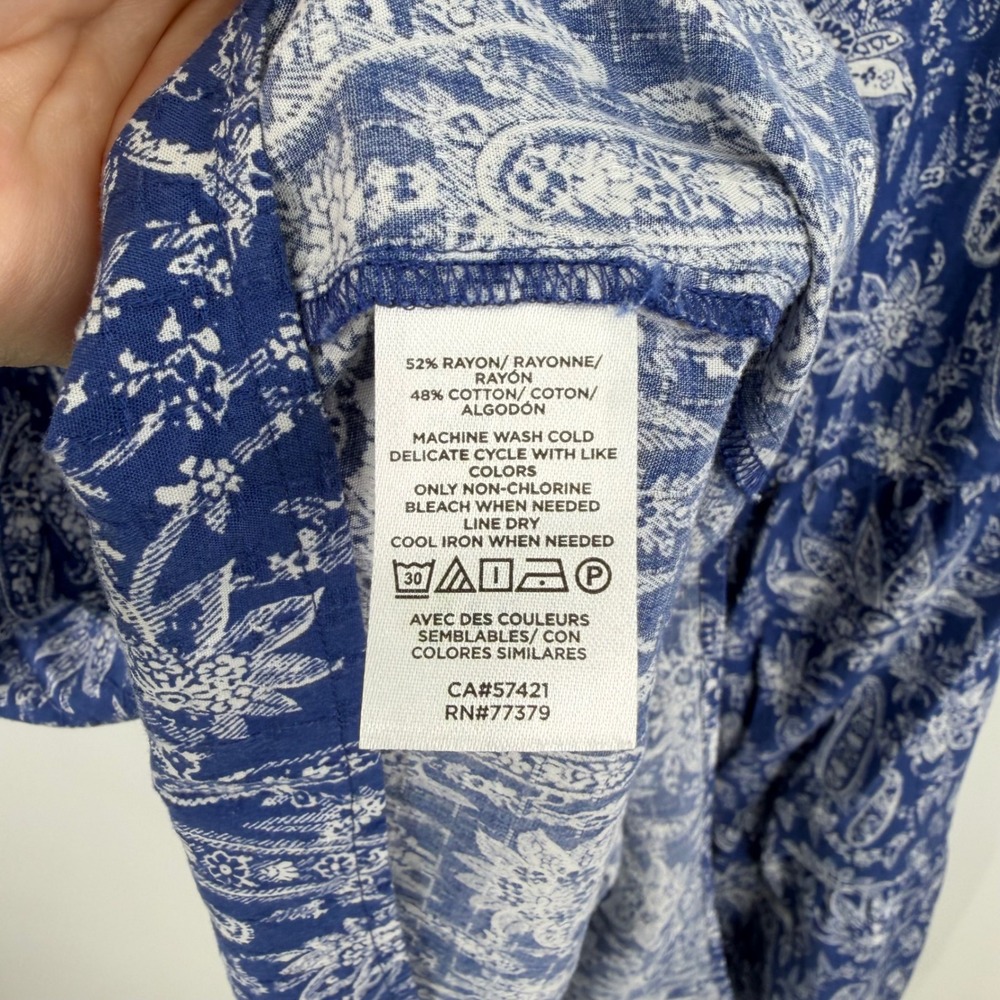 Ann Taylor Dress Womens Medium Blue Paisley Ruffle Sleeve Tiered Cotton Blend - Picture 3 of 7